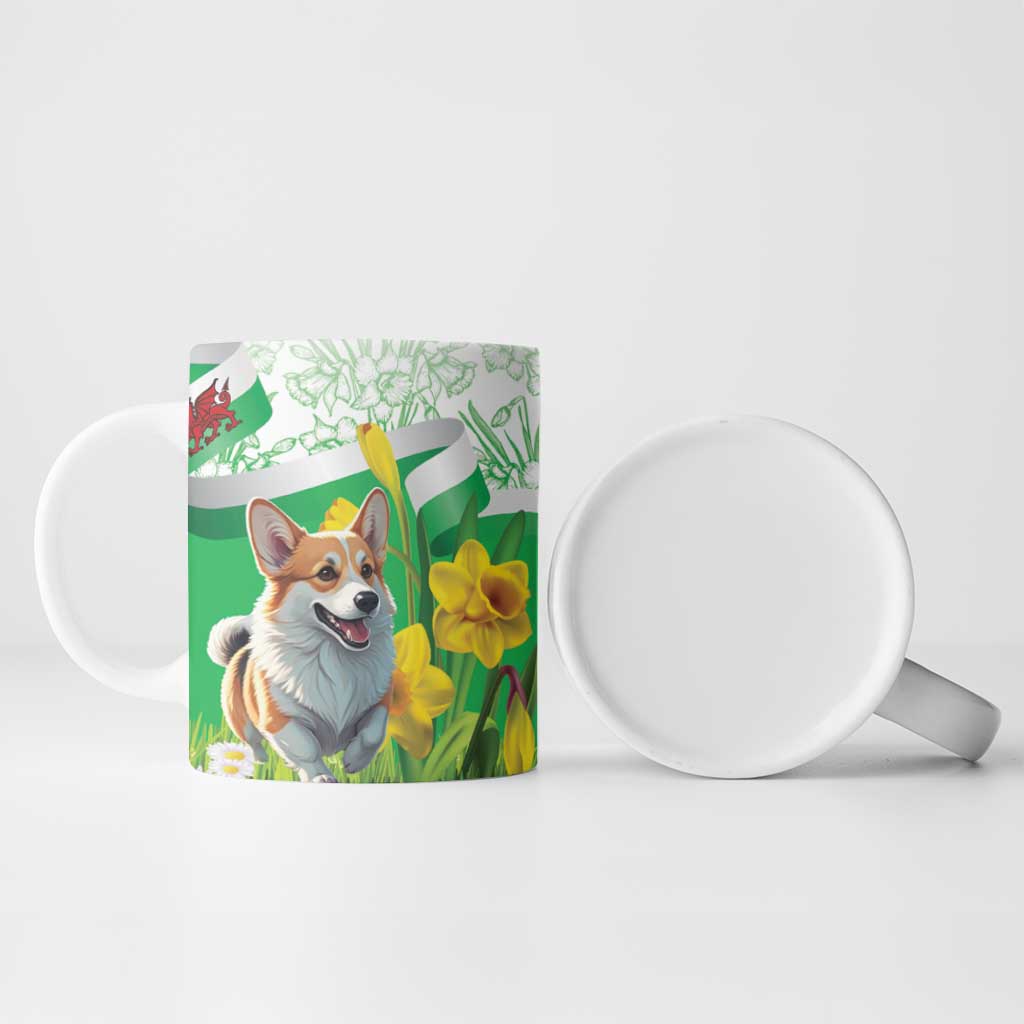 Wales Corgi Daffodil Ceramic Mug Playful Welsh Dog - Wonder Print Shop
