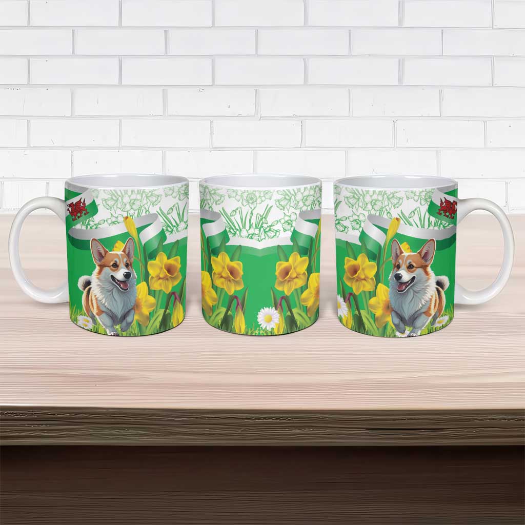 Wales Corgi Daffodil Ceramic Mug Playful Welsh Dog - Wonder Print Shop