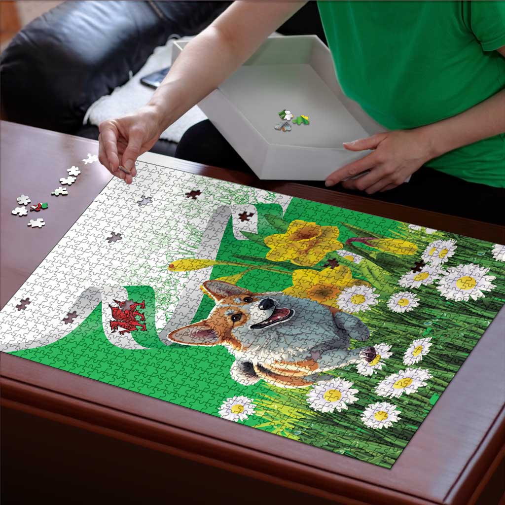Wales Corgi Daffodil Puzzle Playful Welsh Dog - Wonder Print Shop