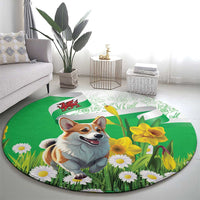 Wales Corgi Daffodil Round Carpet Playful Welsh Dog - Wonder Print Shop