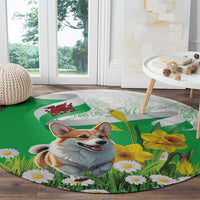 Wales Corgi Daffodil Round Carpet Playful Welsh Dog - Wonder Print Shop