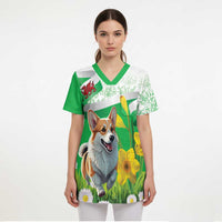 Wales Corgi Daffodil Scrub Top Playful Welsh Dog - Wonder Print Shop