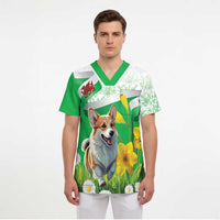 Wales Corgi Daffodil Scrub Top Playful Welsh Dog - Wonder Print Shop