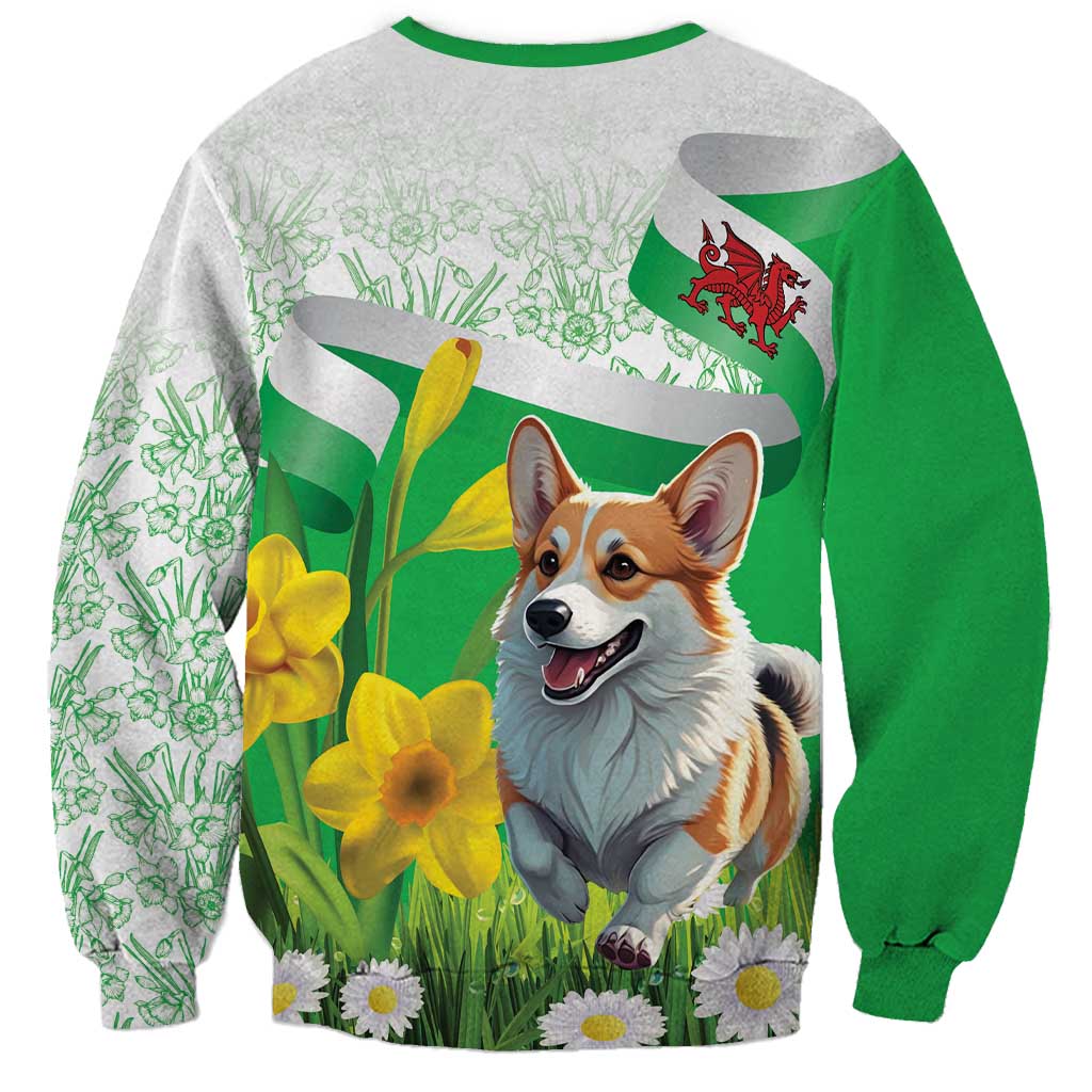 Wales Corgi Daffodil Sweatshirt Playful Welsh Dog - Wonder Print Shop
