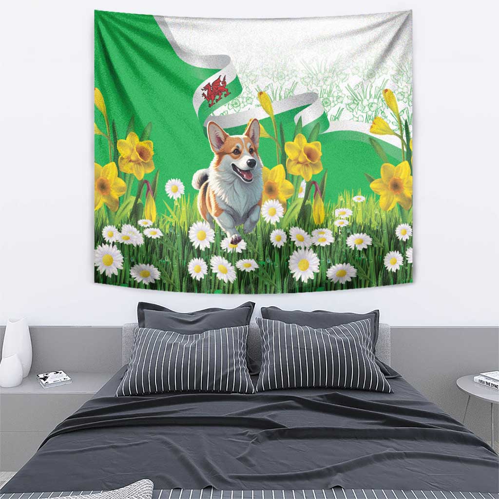 Wales Corgi Daffodil Tapestry Playful Welsh Dog - Wonder Print Shop