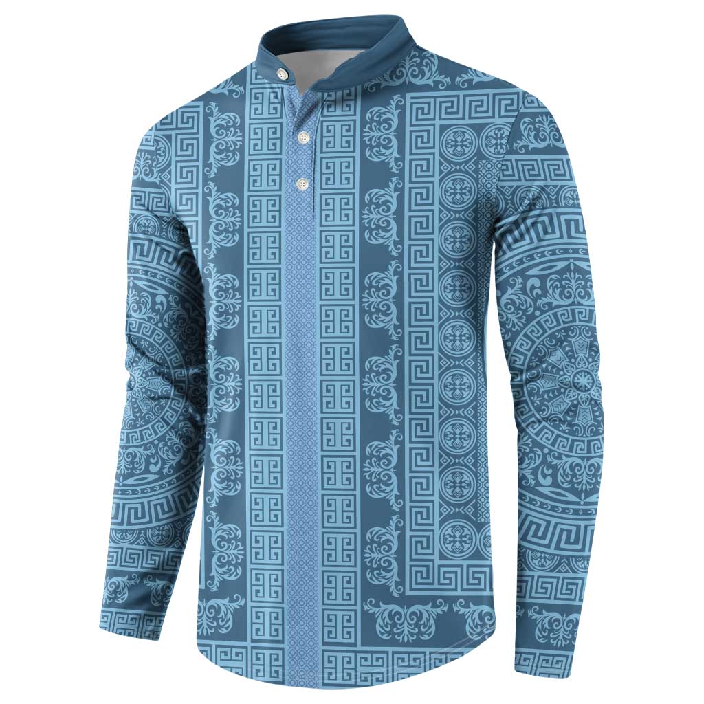 Greek Key Pattern Button Sweatshirt Ancient Meander Geometric Art