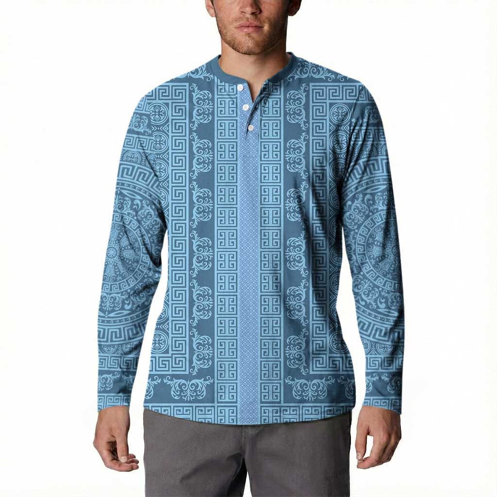 Greek Key Pattern Button Sweatshirt Ancient Meander Geometric Art