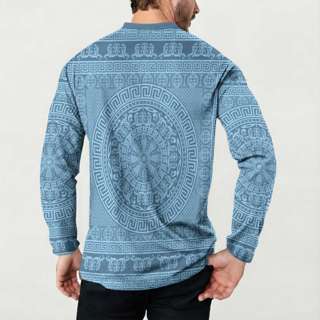 Greek Key Pattern Button Sweatshirt Ancient Meander Geometric Art