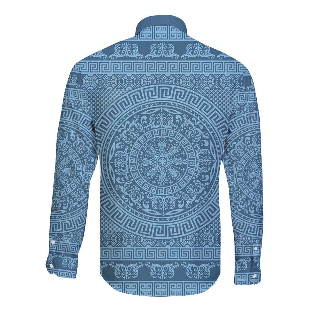 Greek Key Pattern Long Sleeve Button Shirt Ancient Meander Geometric Art