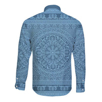 Greek Key Pattern Long Sleeve Button Shirt Ancient Meander Geometric Art