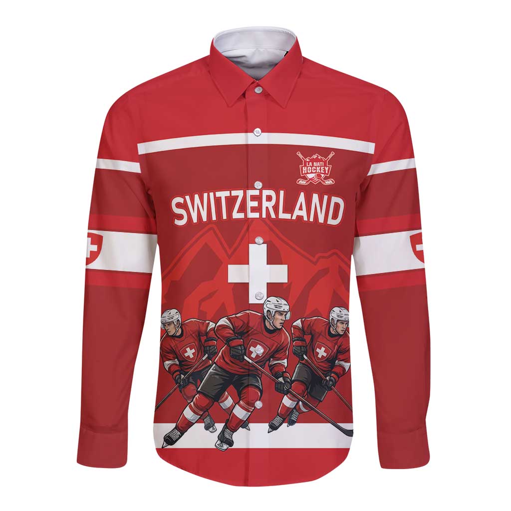Custom Switzerland Ice Hockey Long Sleeve Button Shirt La Nati World Glory