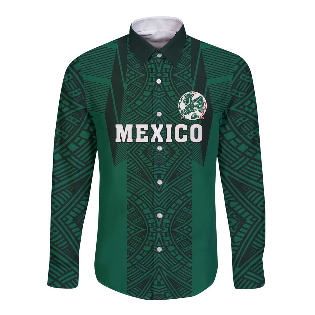 Green long-sleeve button football shirt with Mexico logo and crest on front