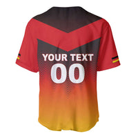 Germany football jersey back, red to yellow gradient, YOUR TEXT 00 graphic, V-neck buttons.