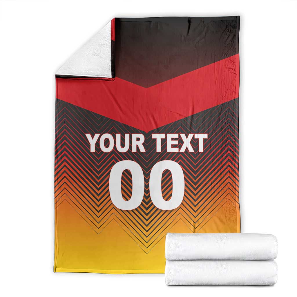 Germany football blanket folded, red, black, and gold chevron design with 00 and YOUR TEXT
