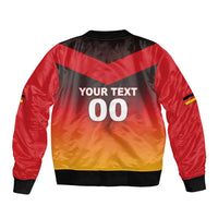 Red and yellow bomber jacket back with 'YOUR TEXT' and number 00