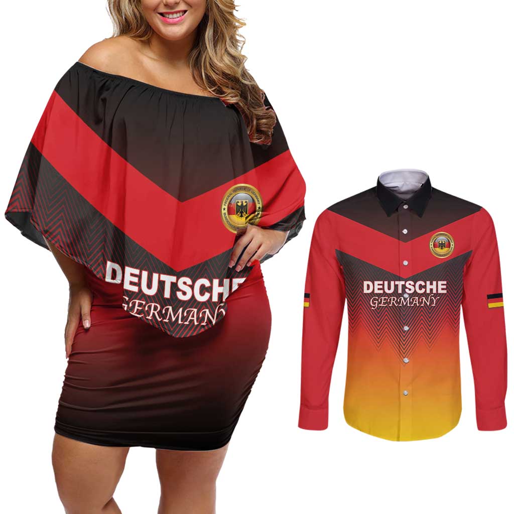 Custom Germany Football Couples Matching Off Shoulder Short Dress and Long Sleeve Button Shirt Special Flag Style - Wonder Print Shop