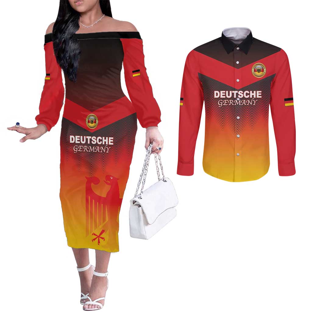 Custom Germany Football Couples Matching Off The Shoulder Long Sleeve Dress and Long Sleeve Button Shirt Special Flag Style