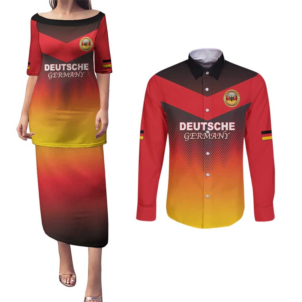 Custom Germany Football Couples Matching Puletasi and Long Sleeve Button Shirt Special Flag Style - Wonder Print Shop