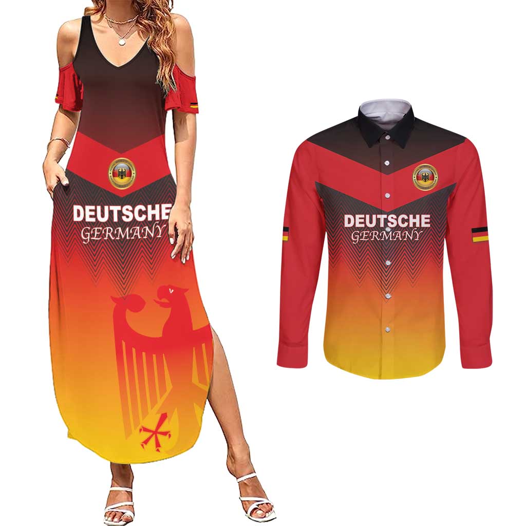 Custom Germany Football Couples Matching Summer Maxi Dress and Long Sleeve Button Shirt Special Flag Style - Wonder Print Shop