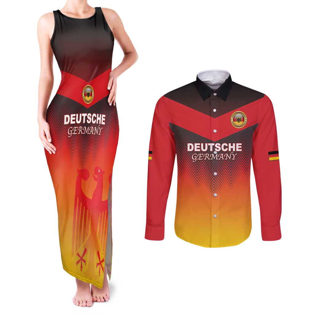 Custom Germany Football Couples Matching Tank Maxi Dress and Long Sleeve Button Shirt Special Flag Style - Wonder Print Shop