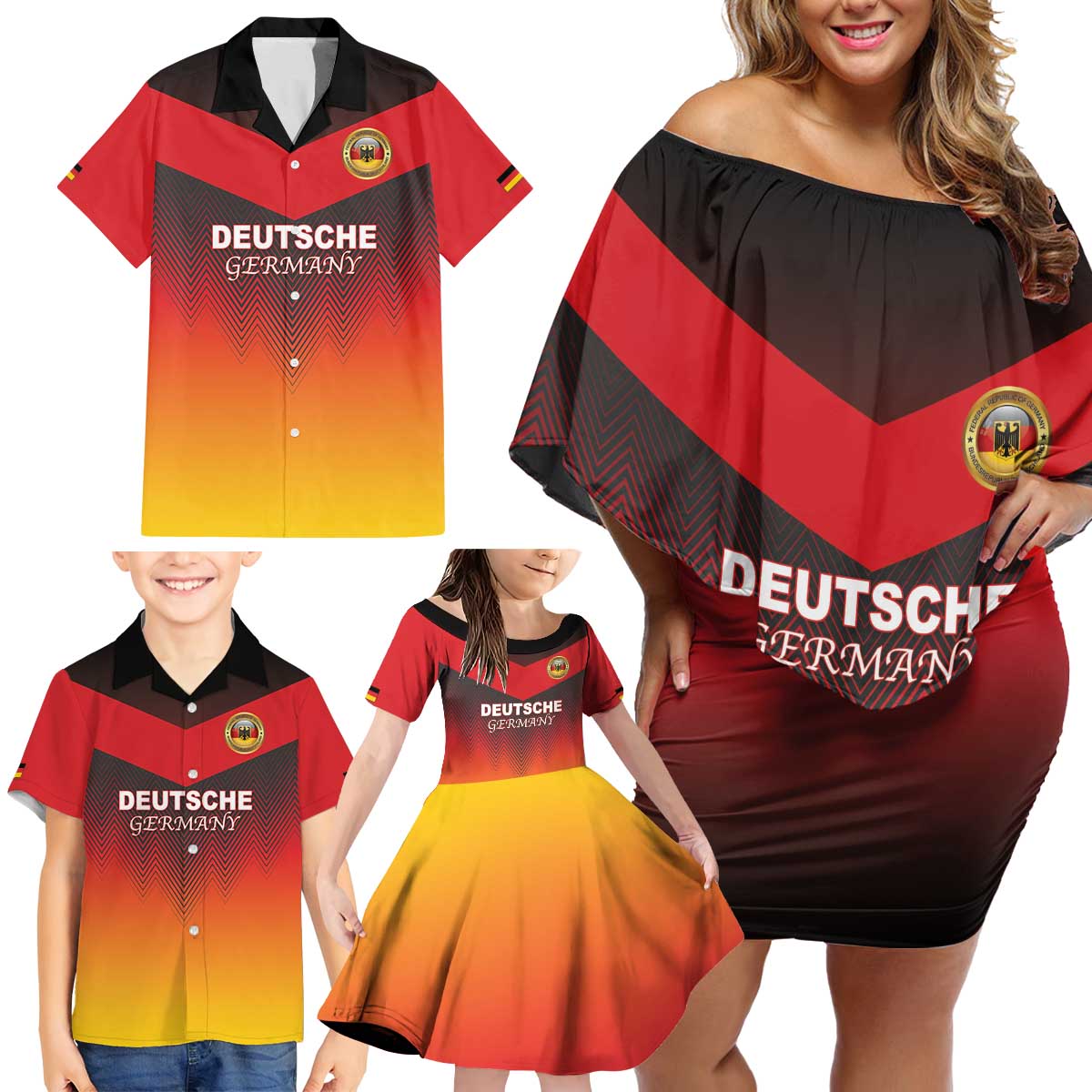 Custom Germany Football Family Matching Off Shoulder Short Dress and Hawaiian Shirt Special Flag Style - Wonder Print Shop