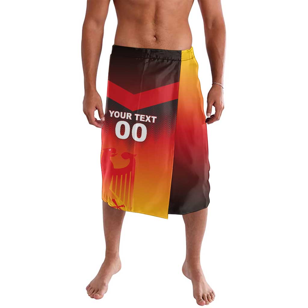 Men's German flag-style custom lava lava shorts with 'YOUR TEXT' and 00 front print