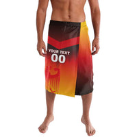 Men's German flag-style custom lava lava shorts with 'YOUR TEXT' and 00 front print