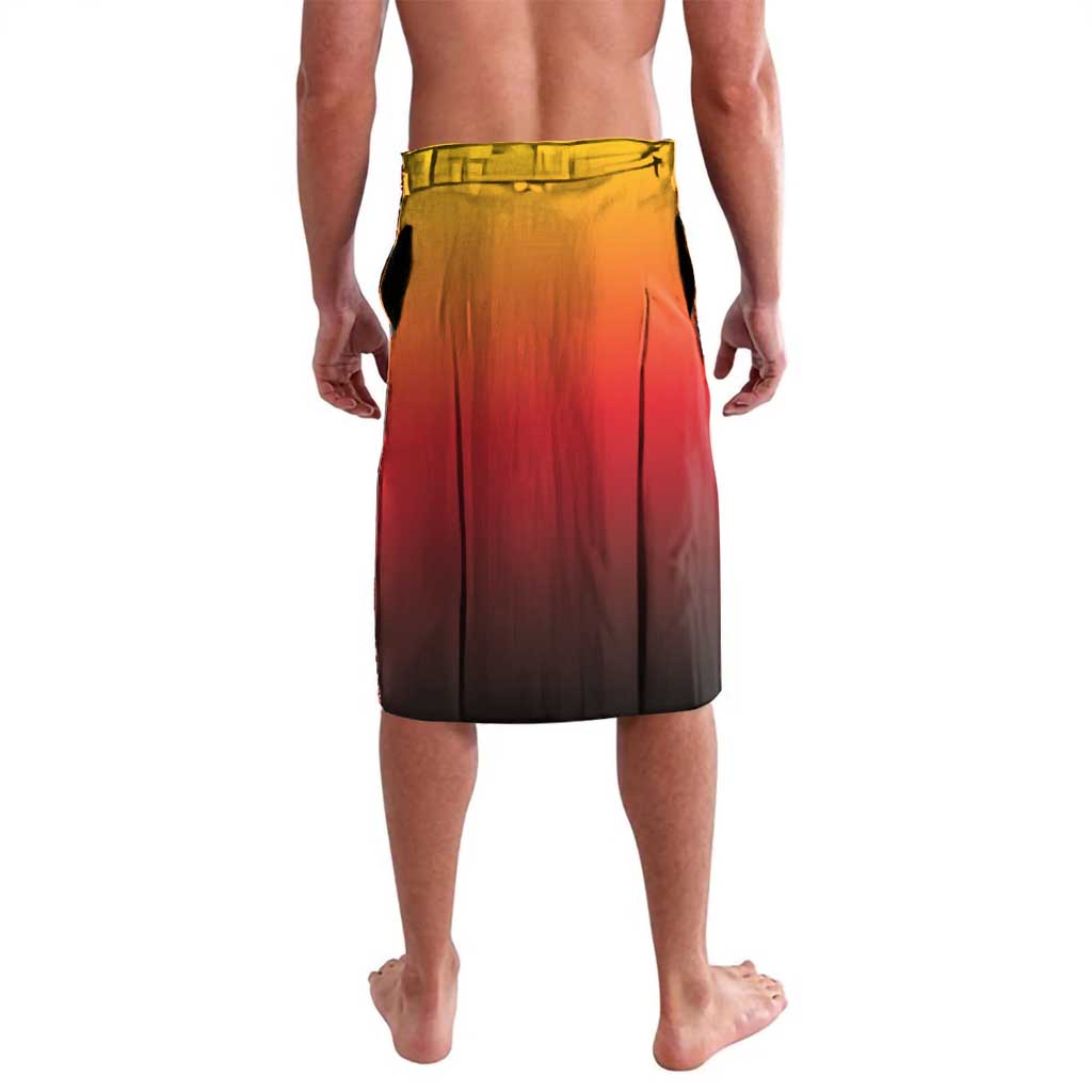 Men's German flag-style lava lava shorts with elastic waistband, gradient red-yellow back