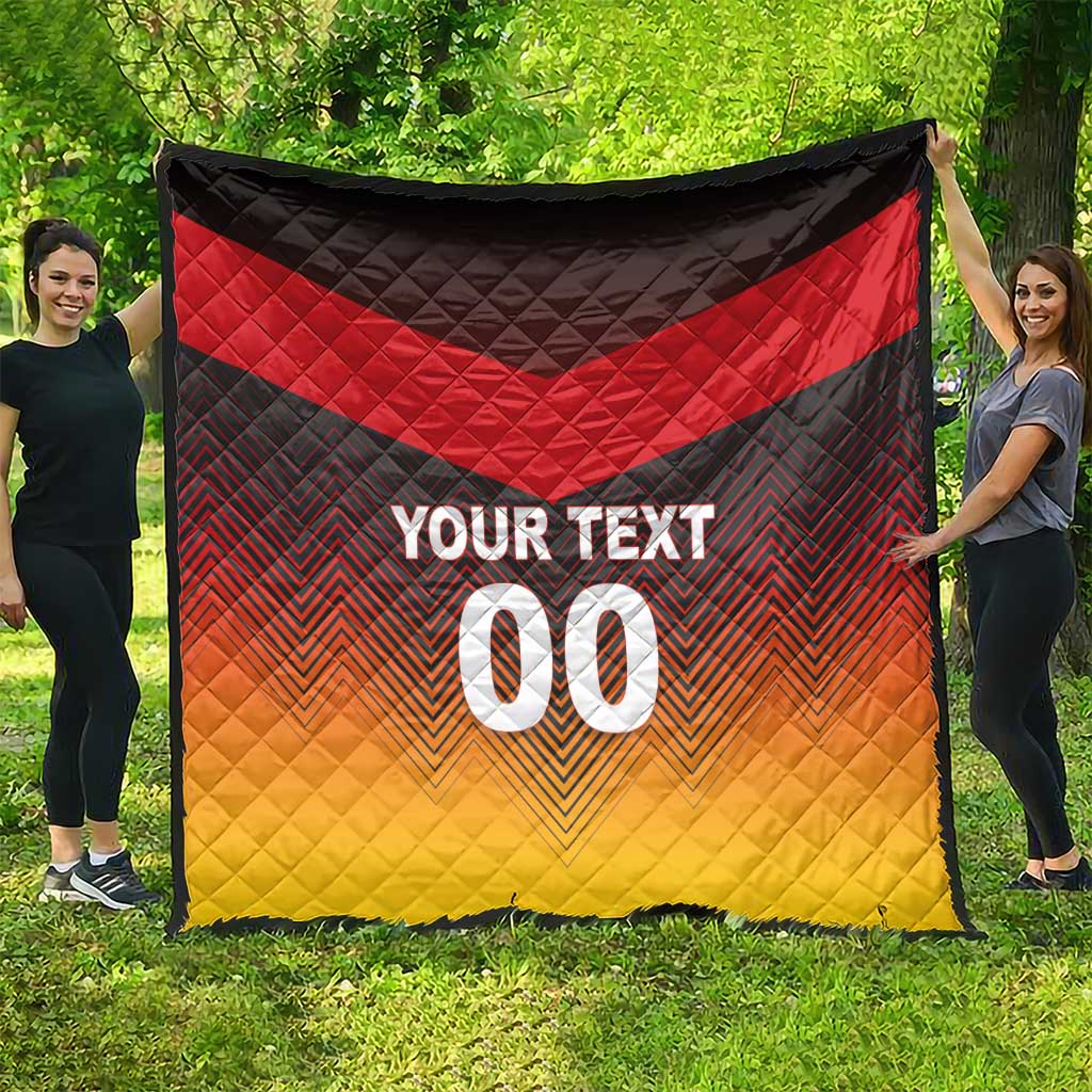 German football flag quilt blanket, red black and yellow chevron pattern, quilted, YOUR TEXT 00