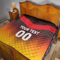 German football flag quilt blanket on bed, red black and yellow chevron quilting, YOUR TEXT 00