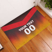 Rubber entry doormat with red stripe over black zigzag flag, 'YOUR TEXT 00'