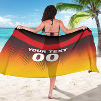 Back of flag-style football sarong in red and yellow with 'YOUR TEXT 00'