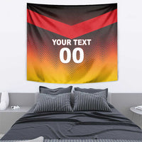 Rectangular wall tapestry flag with red/black/yellow chevrons and custom text