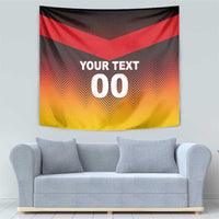 Rectangular football tapestry flag with red/black/yellow chevron pattern and custom text