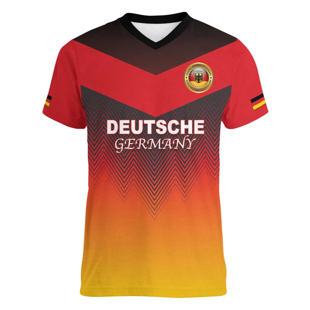 Custom Germany Football Women V-Neck T-Shirt Special Flag Style