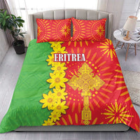 Full bed bedding set with green-red-yellow Eritrean folk design, ERITREA word and floral motifs