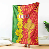 Red and green folk-pattern blanket with yellow flower border and central 'ERITREA' text