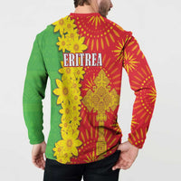 Button sweatshirt back graphic with ERITREA lettering and yellow flower motifs