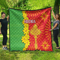 Quilt laid out: green panel with red folk print, yellow flowers, and 'ERITREA' center