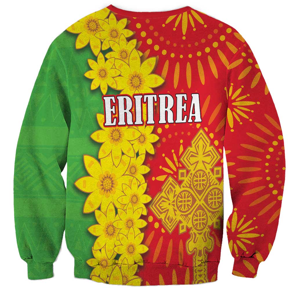 Unisex dashiki sweatshirt in red and green with yellow flowers and 'ERITREA' graphic