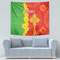 Decorative wall tapestry with Eritrea and floral folk design in green, red, and yellow