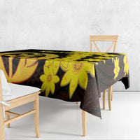 Black Eritrea tablecloth with yellow floral print and coat of arms shield panel