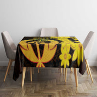 Rectangular black tablecloth with Eritrea coat of arms and yellow floral pattern