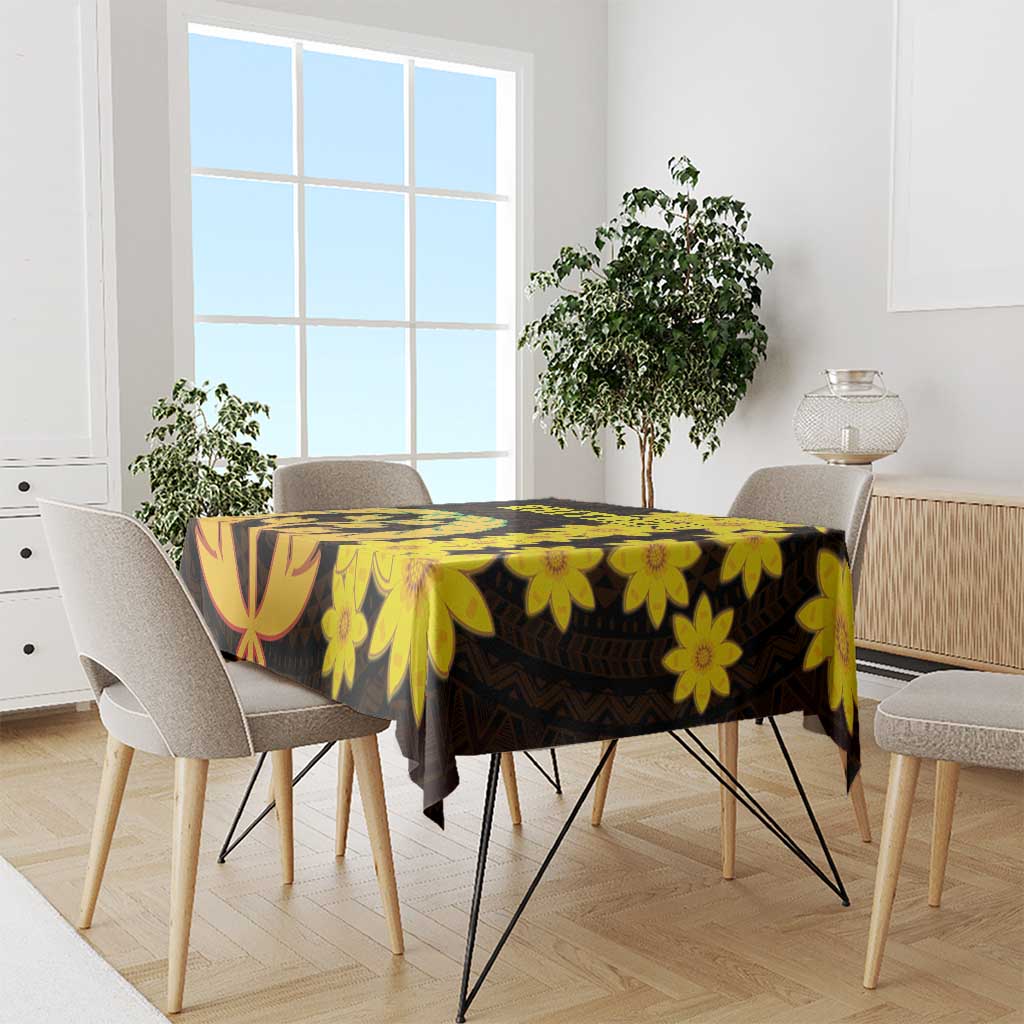 Black Eritrea tablecloth with shield design and yellow flower motifs