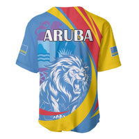 Blue, yellow baseball jersey with large ARUBA text and roaring lion graphic