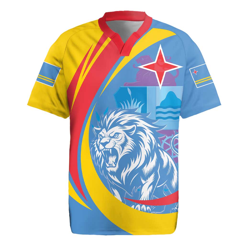 Aruba Lion Roaring Rugby Jersey With Coat Of Arms - Wonder Print Shop