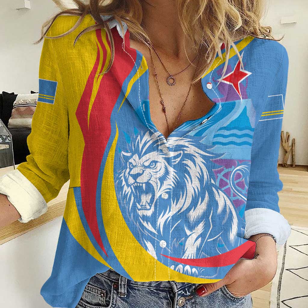 Aruba Lion Roaring Women Casual Shirt With Coat Of Arms