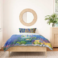 Sea turtle bedding set with blue underwater print and sea turtle, ARUBA on duvet