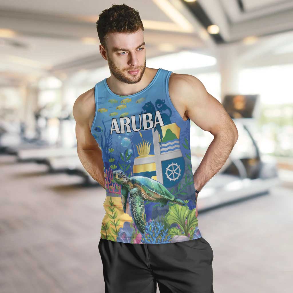 Aruba Sea Turtle Men Tank Top Underwater Landscape - Wonder Print Shop