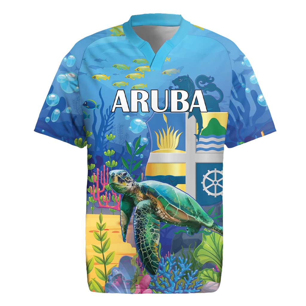 Aruba Sea Turtle Rugby Jersey Underwater Landscape - Wonder Print Shop